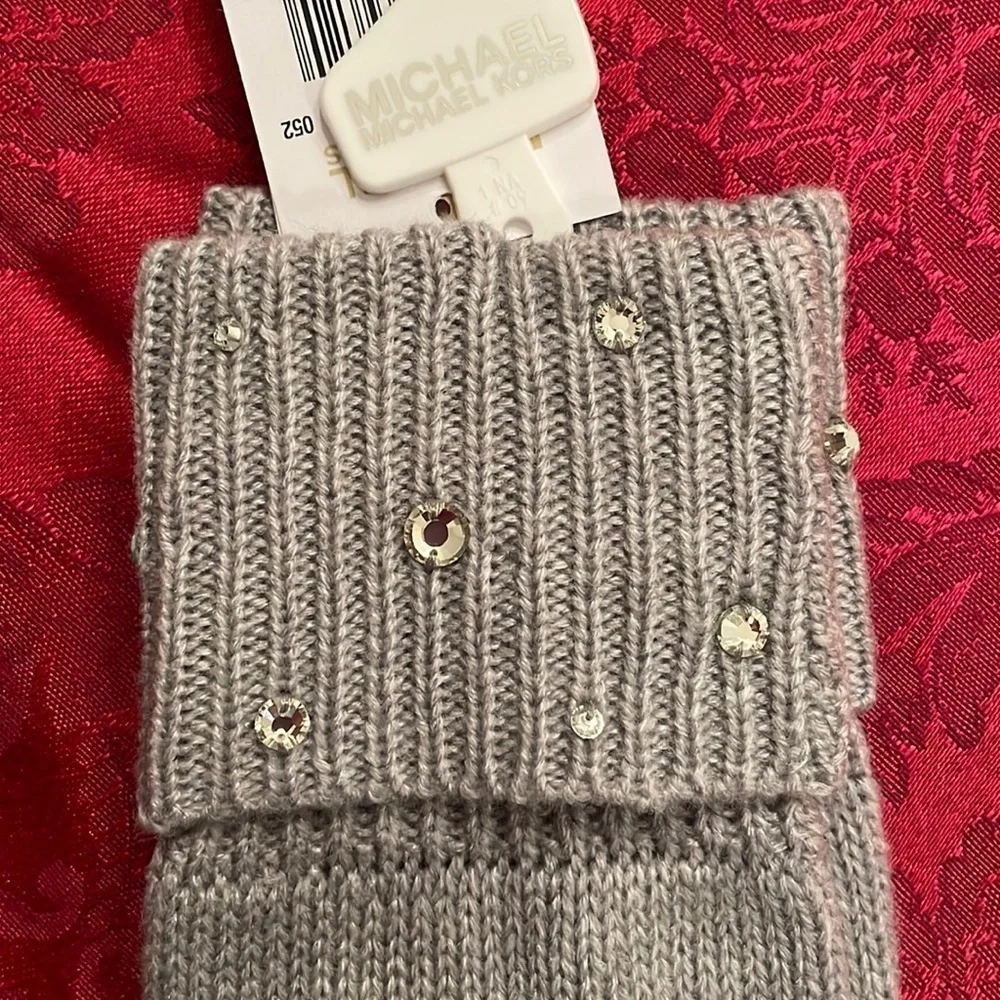 Brand New Michael Kors Embellished Cuff Heather Gray Touchscreen Rhinestones